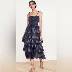 BNWT Tory Burch Printed Ruffle Dress in Classic Dot (Navy/Sz XL)